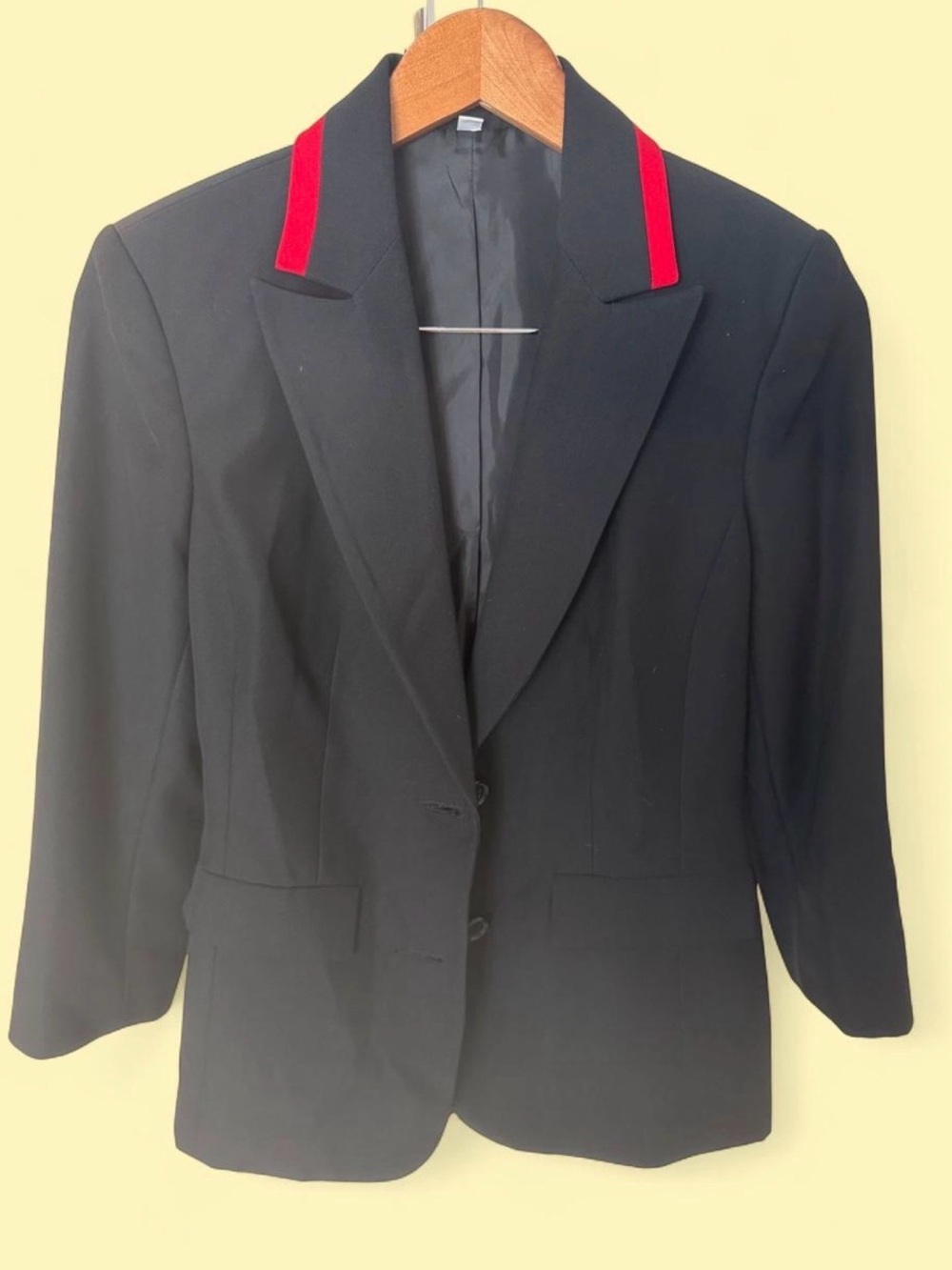 Black Blazer with Red Collar Accent - Women’s Tailored Blazer Jacket